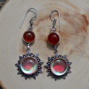 Boucles d'oreilles Pierre de Lune et Cornaline sur argent