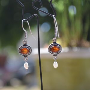 Boucles d'oreilles Cornaline et argent plaqué