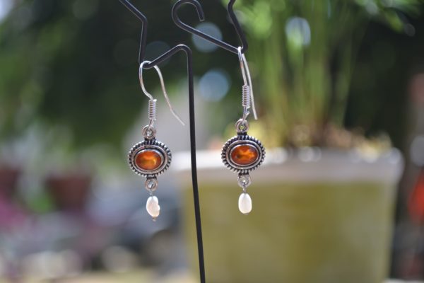 Boucles d'oreilles Cornaline et argent plaqué