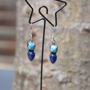 Boucles d'Oreilles Lapis Lazuli et Larimar sur argent