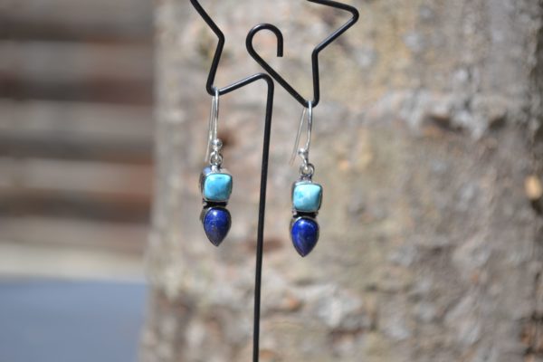 Boucles d'Oreilles Lapis Lazuli et Larimar sur argent