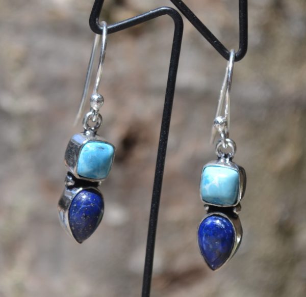 Boucles d'Oreilles Lapis Lazuli et Larimar sur argent – Image 2