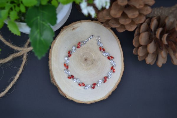 Bracelet Cristal rouge et blanc, Argent