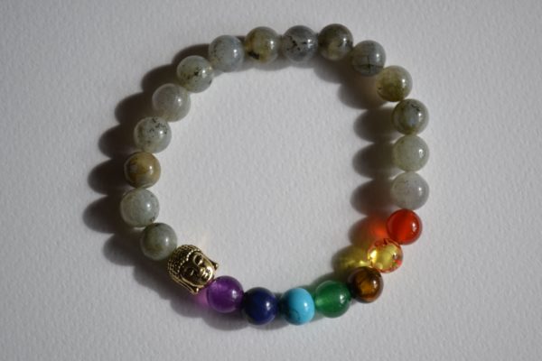 Bracelet Labradorite et 7 chakras 8mm Bouddha doré – Image 3