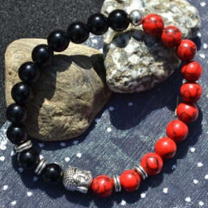 Bracelet Onyx et Jaspe 8mm Bouddha