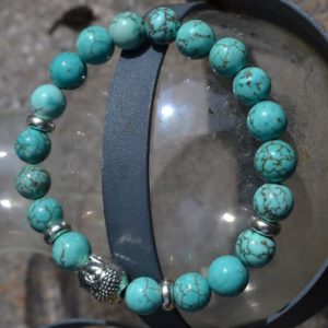 Bracelet Turquoise 8mm tête de Bouddha