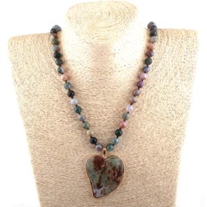 Collier taille standard Agate avec pendentif cœur Agate