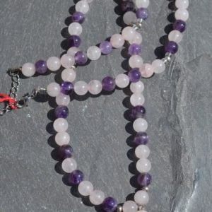 Collier long Améthyste et Quartz rose 8mm