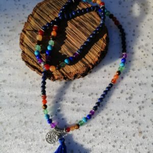 Collier long Lapis Lazuli et 7 chakras