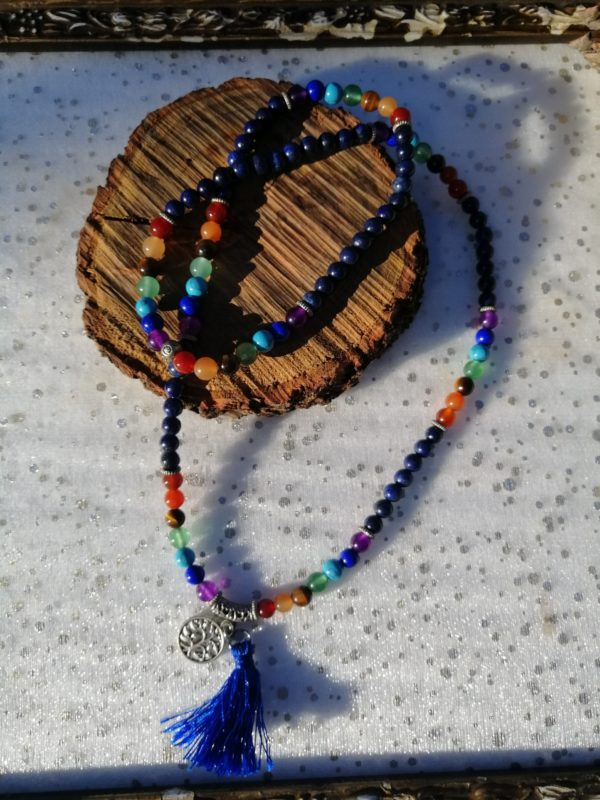 Collier long Lapis Lazuli et 7 chakras