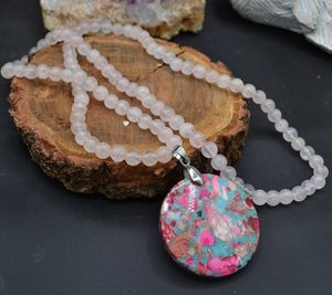 Collier long Quartz rose et Jaspe