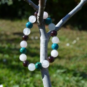 Bracelet en Quartz rose, grenat et Chrysocolle
