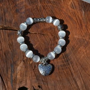 Bracelet Opale blanche et pendentif cœur