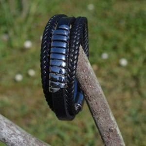 Bracelet cuir noir et argenté