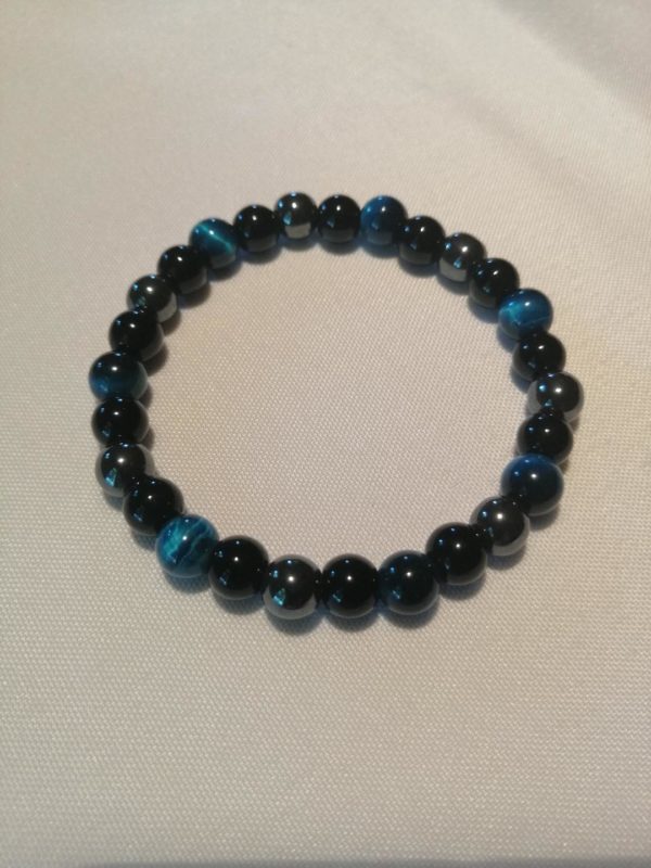 Bracelet Tourmaline noire, Hématite et Œil de Faucon