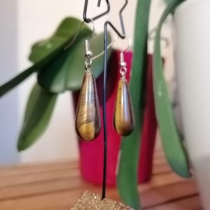 Boucles d'oreilles longues Oeil de Tigre