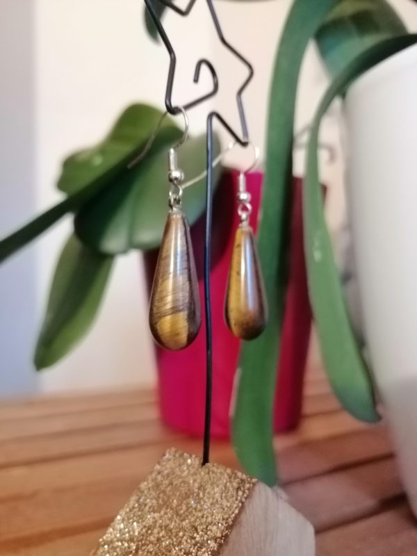 Boucles d'oreilles longues Oeil de Tigre