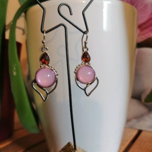 Boucles d'oreilles Quartz rose et Grenat