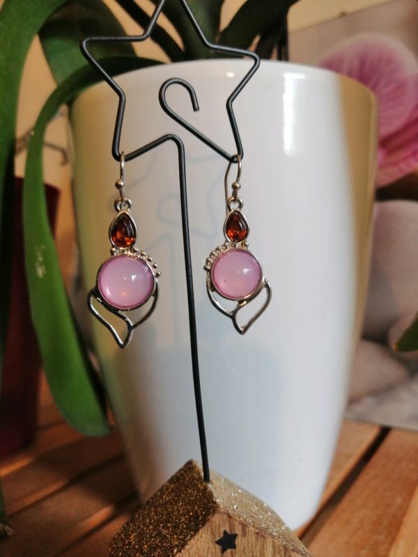 Boucles d'oreilles Quartz rose et Grenat