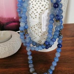 Collier Mala Aventurine bleue 8mm pendentif lotus